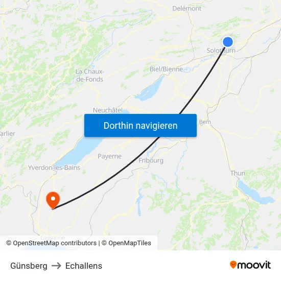 Günsberg to Echallens map