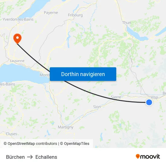 Bürchen to Echallens map