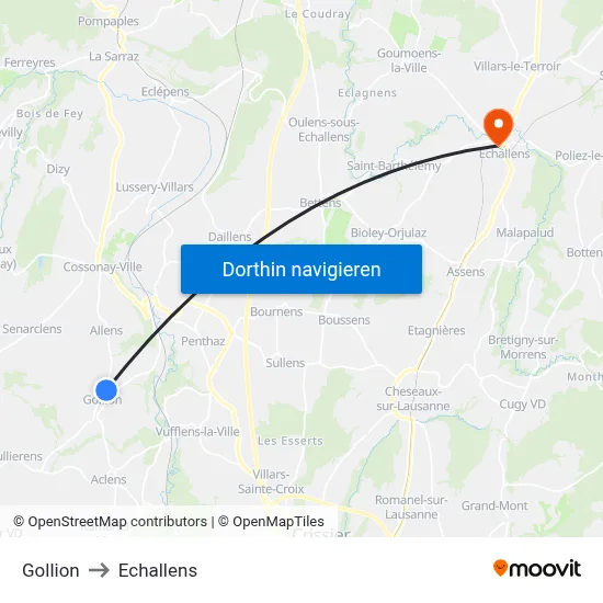 Gollion to Echallens map