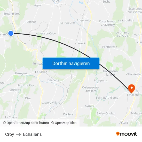 Croy to Echallens map