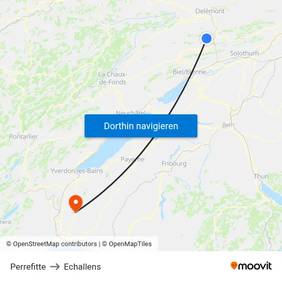 Perrefitte to Echallens map