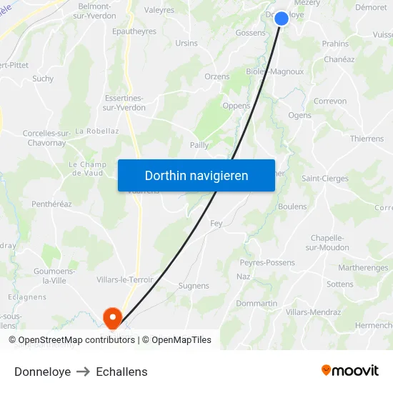 Donneloye to Echallens map