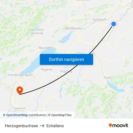 Herzogenbuchsee to Echallens map