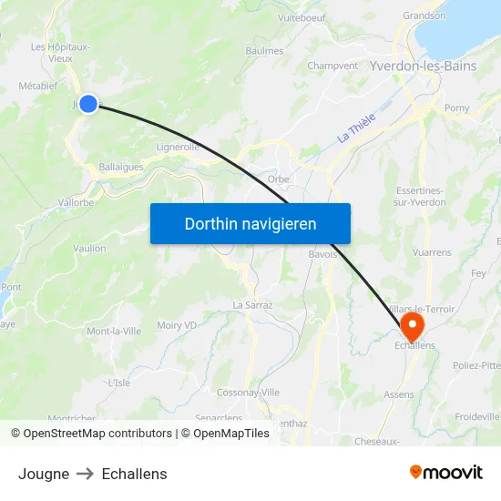 Jougne to Echallens map