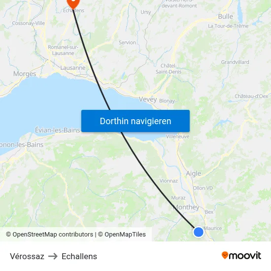 Vérossaz to Echallens map