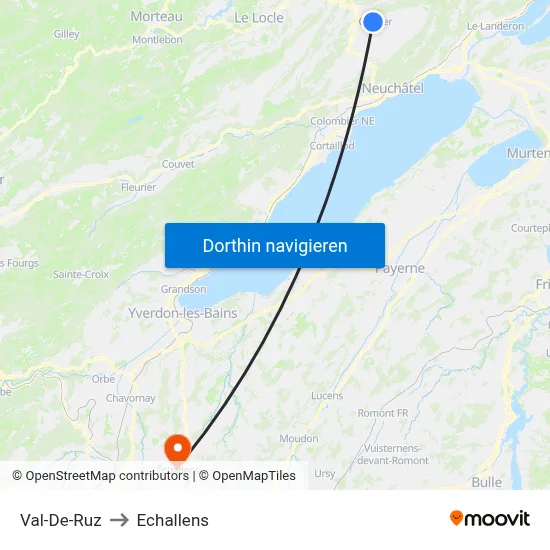 Val-De-Ruz to Echallens map