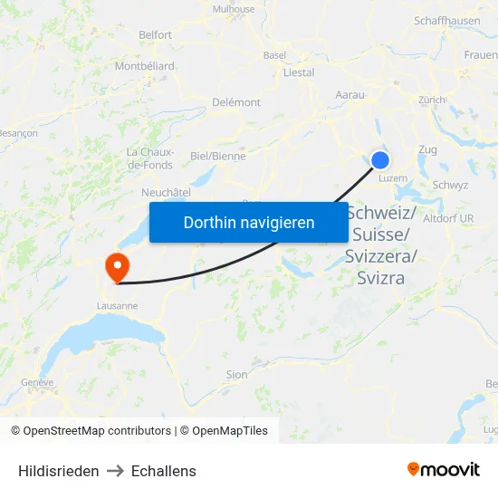 Hildisrieden to Echallens map