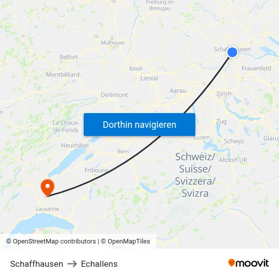 Schaffhausen to Echallens map