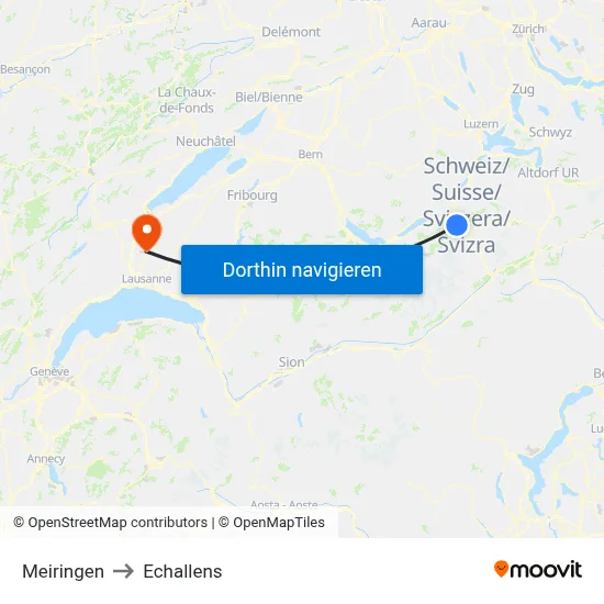 Meiringen to Echallens map