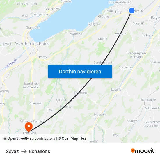 Sévaz to Echallens map