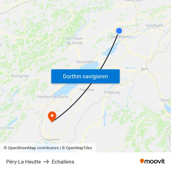 Péry-La Heutte to Echallens map