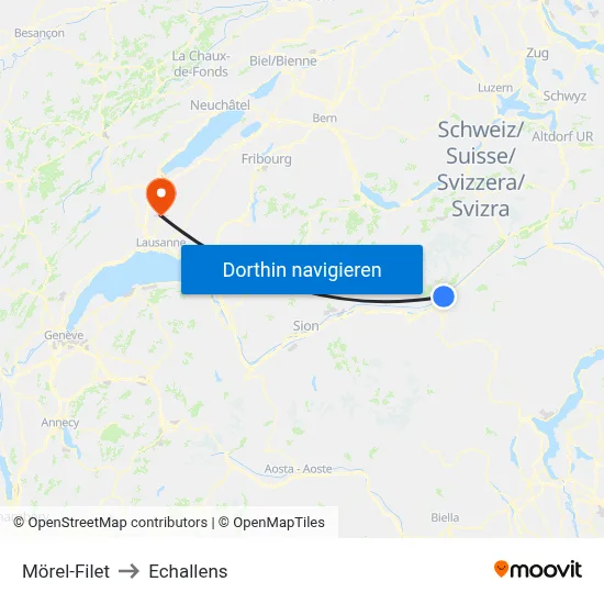 Mörel-Filet to Echallens map