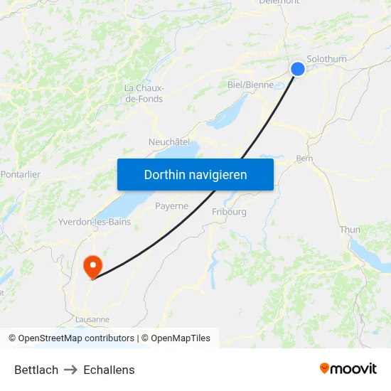 Bettlach to Echallens map