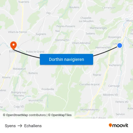 Syens to Echallens map
