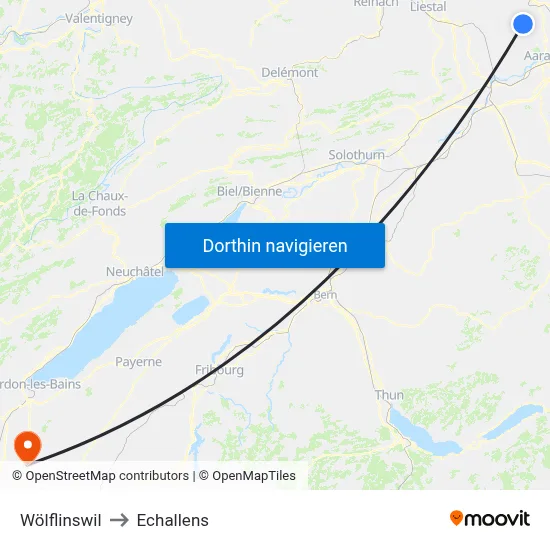 Wölflinswil to Echallens map