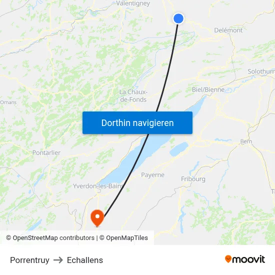 Porrentruy to Echallens map