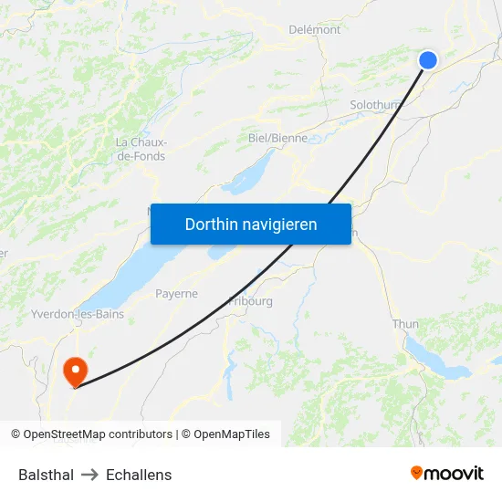 Balsthal to Echallens map