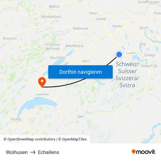 Wolhusen to Echallens map