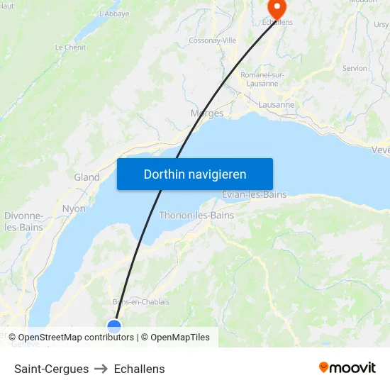 Saint-Cergues to Echallens map