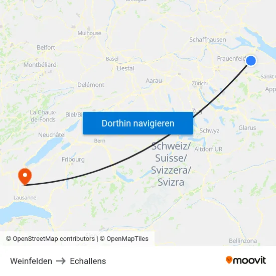 Weinfelden to Echallens map