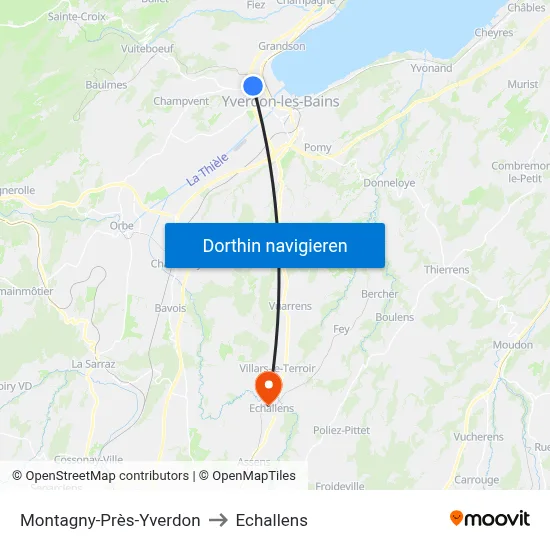 Montagny-Près-Yverdon to Echallens map