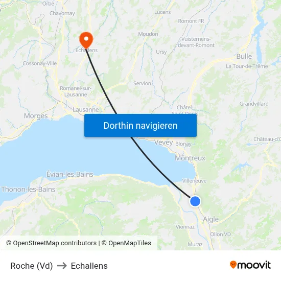 Roche (Vd) to Echallens map