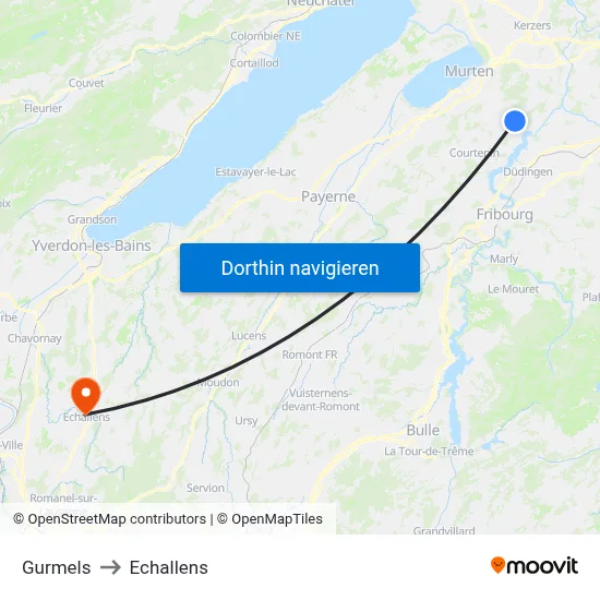 Gurmels to Echallens map