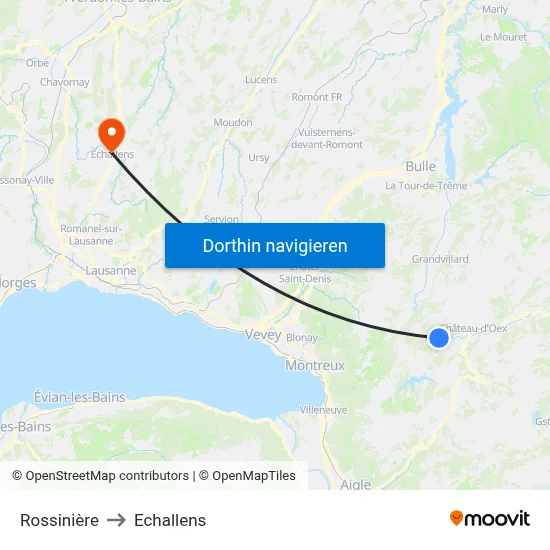 Rossinière to Echallens map