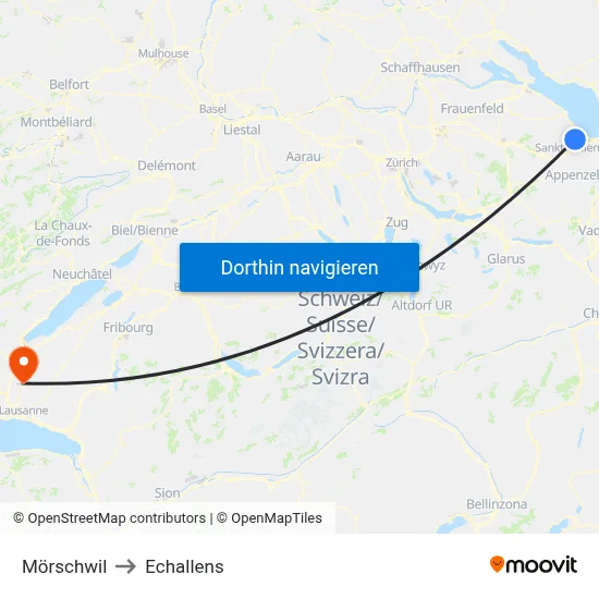 Mörschwil to Echallens map