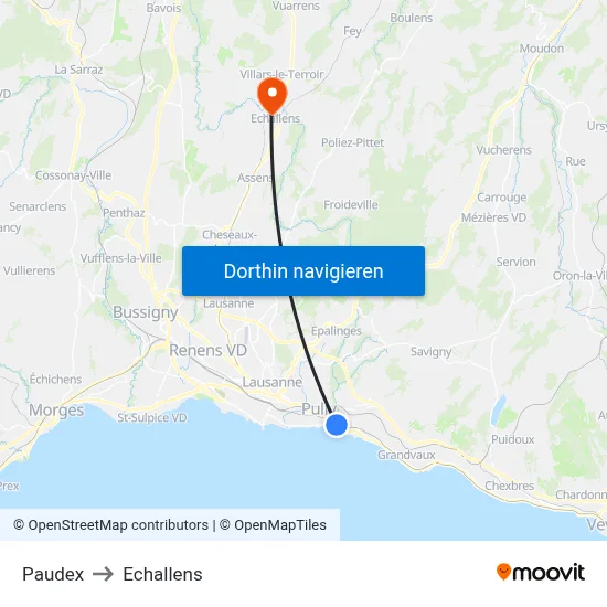 Paudex to Echallens map