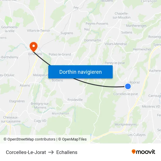 Corcelles-Le-Jorat to Echallens map