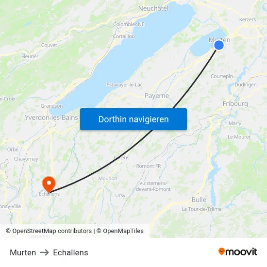 Murten to Echallens map
