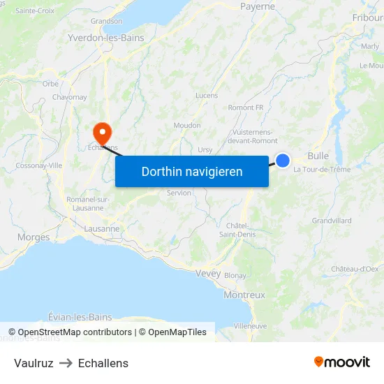 Vaulruz to Echallens map