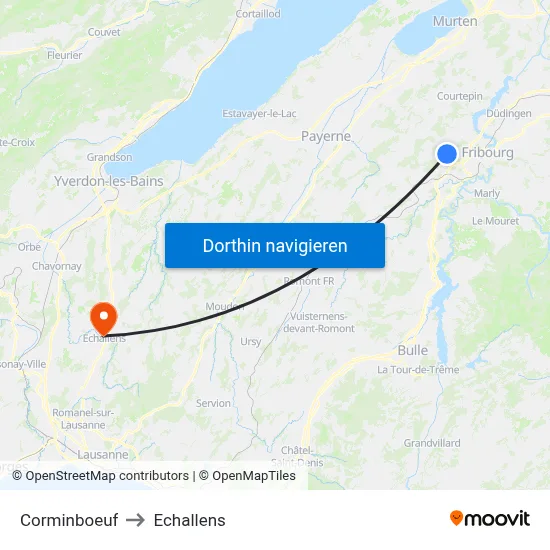Corminboeuf to Echallens map