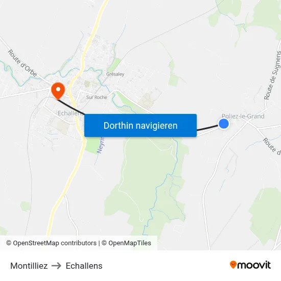 Montilliez to Echallens map