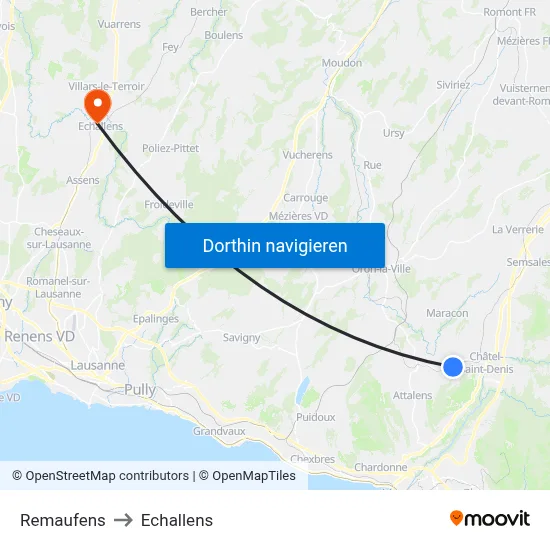 Remaufens to Echallens map