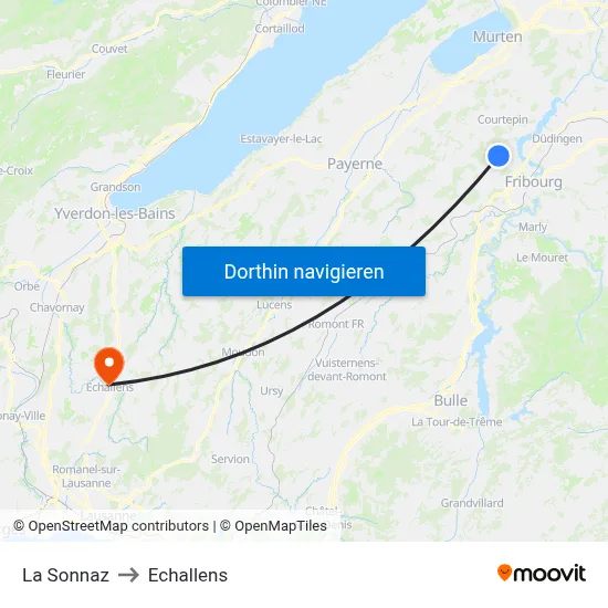 La Sonnaz to Echallens map
