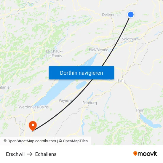 Erschwil to Echallens map