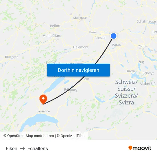 Eiken to Echallens map