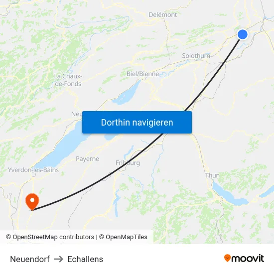 Neuendorf to Echallens map