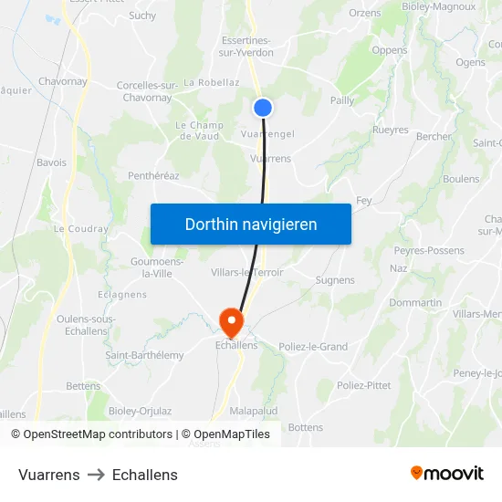 Vuarrens to Echallens map