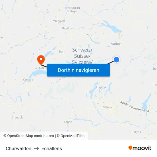 Churwalden to Echallens map