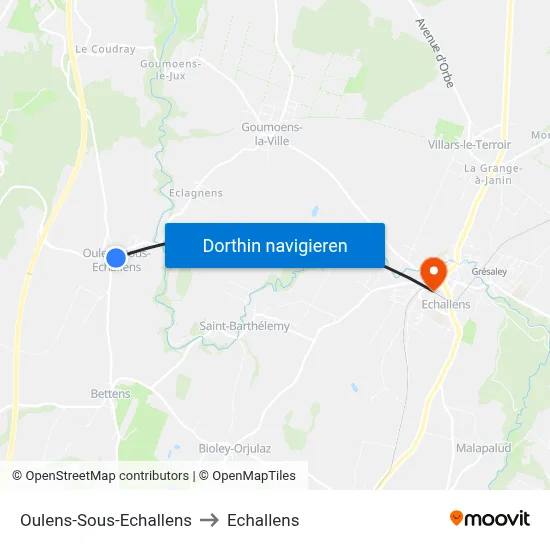 Oulens-Sous-Echallens to Echallens map