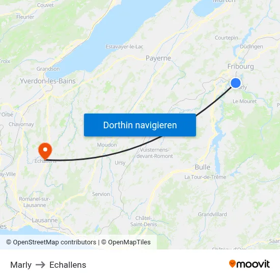 Marly to Echallens map
