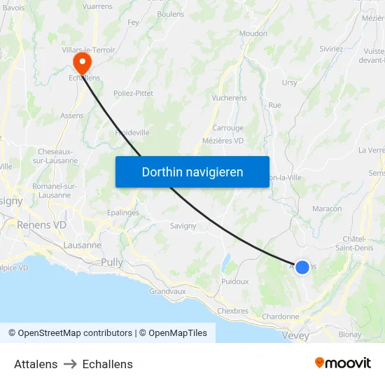 Attalens to Echallens map