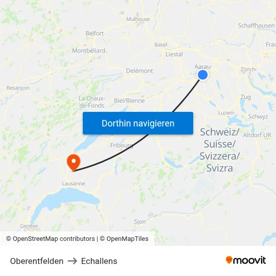 Oberentfelden to Echallens map