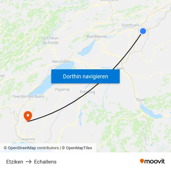 Etziken to Echallens map