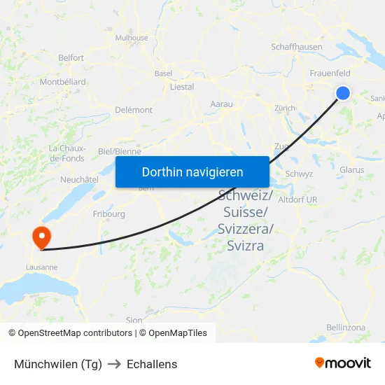 Münchwilen (Tg) to Echallens map