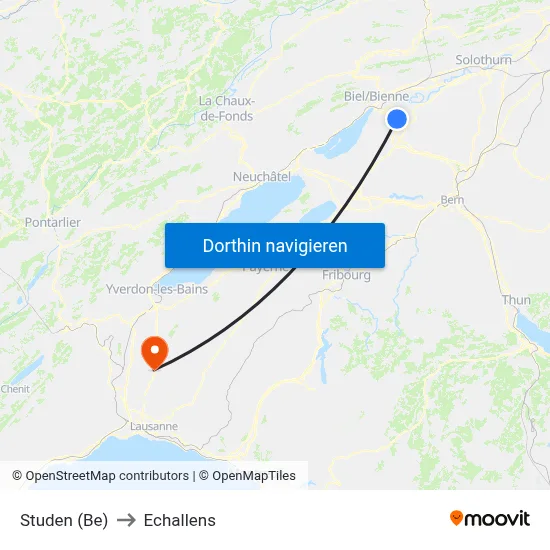 Studen (Be) to Echallens map