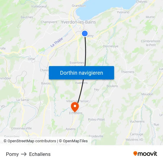 Pomy to Echallens map